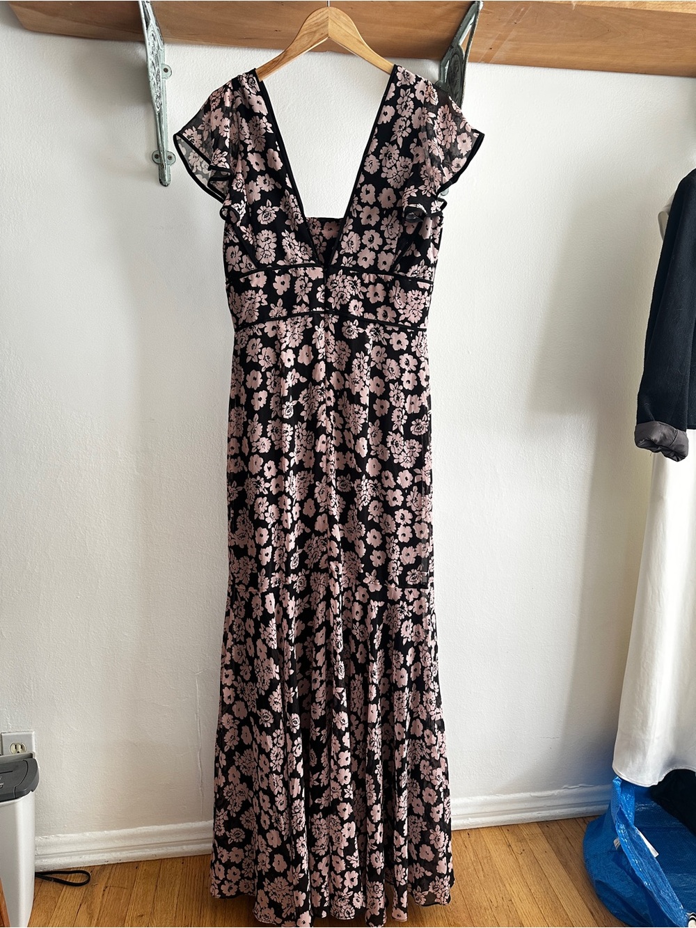 Milly Black Maxi Dress with Blush Floral Print